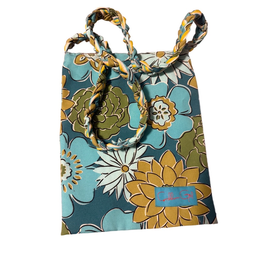 Caribbean‎ Girl Floral Canvas Crossbody Bag Teal Yellow Braided Strap Boho Pouch